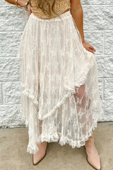 2025 New Irregular Lace Long Skirt Elastic Waist Loose Women Skirt Ruffle Bohemian Vacation Summer Skirts Cowbaoy Female Cloth voguable