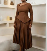 Voguable Spring/Summer New Women's Fashion Elegant Solid Color Slant Neck High Waist Medium Dress Women's Wear voguable