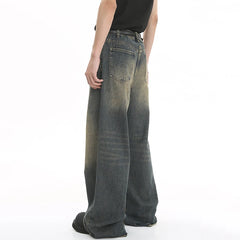 Voguable Old Male Pants Summer Blue Washed Men Denim Jeans Straight Casual Menwear Loose Wide Leg Trousers 2024 New Fashion voguable