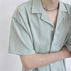 Voguable Striped Shirts and Blouses for Men Short Sleeve Man Tops Cotton Regular Original Xxl High Quality Asia with Collar S I Clothing voguable