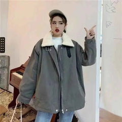 Winter Artificial Rabbit Warm Puffer Jacket Women Korean Loose Long Sleeve Lapel Parka Coats Solid Chic Plush All Match Outwear voguable