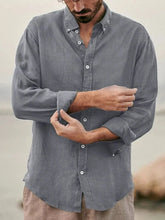Voguable Retro Cotton Linen Workwear Shirt Men Thin Breathable Slim Fit Long Sleeve Open Cardigan Linen Crease Casual Shirt voguable