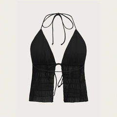 Tanks Summer Hotsweet K-Style Lace-Up Open Stitch Sleeveless Halter Neck Skinny Fit Tanks For Women voguable