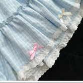 Voguable 2024 Women Y2k Aesthetic Bow Short Skirts Blue Plaid Kawaii Lolita Mini Skirt Harajuku Japanese Preppy Style Pleated Fairy Skirt voguable