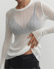 Perspective Sexy Thin Knit Sweater Women Solid Color Basic Pullover Top Casual Cozy Long Sleeve T-shirts Spring Summer New voguable