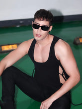 Voguable 2024 Knitted Elastic Tank Tops Men's Personalized Split Lace Trendy Square Neck Original Design Sleeveless T-shirt voguable