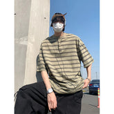 Men Cotton T Shirt Breathable Comfort Round Neck Button Striped Summer Casual Soft Lightweight Streetwear Fashion Cotton Tee Top voguable