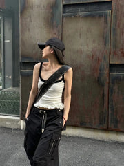 Voguable Balletcore Sweet Women White Camisole Kawaii Ruffled Crop Tops Coquette Cute Sexy Tank Tops Korean Fairy Streetwear voguable