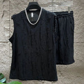 Men's Sleeveless T-Shirt Shorts Set O-Neck Casual Hollow Tank Top + Shorts hole Hollow Quick Male Breathable Vest 2 Piece Set voguable