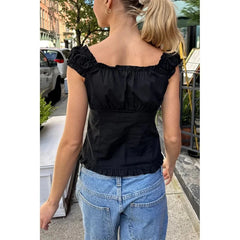 y2k Tank Top Women Summer Clothes Solid Color Cap Sleeve Button Down Slim Fit Frill T Shirt 2000s Vest Streetwear voguable