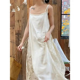 Voguable Spring Women's Floral Embroidery High Waist A-Line Dr Casual Comfortable Polyester Fiber Gown Set Trendy Strapl Skirt voguable