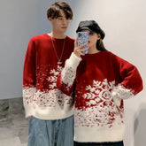 Winter New Round Neck Red Couple Christmas Sweater Soft Thick Snowflake Pattern Ins Vintage Loose Pullovers Men's Winter Sweater voguable