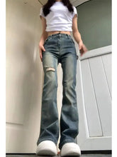 American vintage Micro-Pull Ripped Jeans Women Summer 2023 New Small Gyaru High Waist Slimming Straight Pants voguable