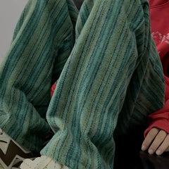 Voguable All Match Thick Loose Straight Leg Pants with Autumn and Winter Stripes Woolen Drape Casual Casual Pants Men's Retro Pants voguable