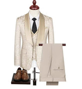 Voguable Luxury Premium Wedding Jacquard Three-Piece Suit Suitable For Men's Business Social Events Banquets And Wedding Occasions voguable