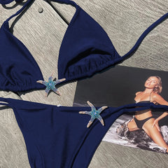 Shiny Star Bikinis Sexy Women Swimsuit Female Swimwear Bandeau Biquini Thong Triangle Swimming Suits Halter Bodysuit Beachwear voguable