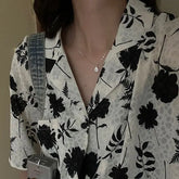 Retro loose casual temperament printed short-sleeved shirt for women in summer lazy slim versatile floral shirt casual y2k tops voguable