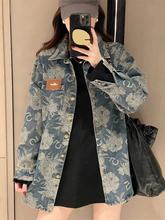 Voguable Women Vintage Denim Shirts Loose Casual Floral Patch Designs Long Sleeve Blouse Korean Button Retro Autumn Streetwear New Coats voguable