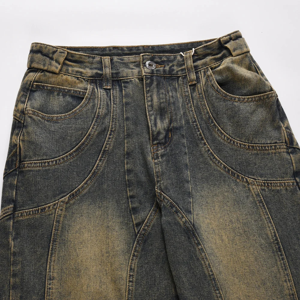 Vintage Flared Jeans Men Wide Leg Baggy Trousers Autumn New Streetwear Fashion Distressed Original Street Y2k Denim Pants Winter voguable