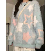 Voguable Winter Lazy Style Blue Print O-neck Long Sleeved Sweater Women's Mink Velvet Insulation Pullover Loose Casual Versatile Knit Top voguable