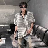Men Loose Fit Striped Polo Shirt Casual Fashion Collar T-Shirt man Breathable Streetwear Summer Top Tee Trendy Mens Clothing voguable