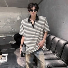 Men Loose Fit Striped Polo Shirt Casual Fashion Collar T-Shirt man Breathable Streetwear Summer Top Tee Trendy Mens Clothing voguable