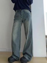 Women Streetwear Striped Jeans Vintage High Waist Design Y2K Denim Pant Casual American Hip Hop Harajuku Wide Leg Trousers Fall voguable