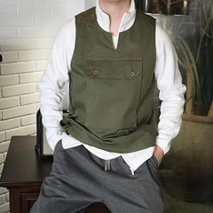 Voguable Summer New Style Japanese Vest Retro Personality Black American Vest Men's Waistcoat Versatile Fashionable Solid Color Top Chic voguable