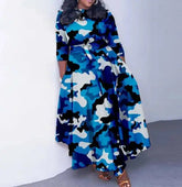 Voguable Spring/Summer New Women's Sexy Slimming Camouflage Printed Large Swing Skirt with Side Waist Belt, Long Dress voguable