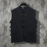 Voguable Summer Men's New Chinese Style Patchwork V-Neck Fashion Solid Color Button Pocket Casual All-match Sleeveless Vest Tops voguable