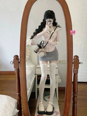 Voguable 2024 New Japanese Style Kawaii Cute Suit Woman Cashal Vest + Slim Mini Skirt + Hooded Pink Fashion Coat Sweet 3 Piece Set Chic voguable