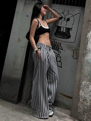 Voguable  Striped Low Waist Wide Leg Pants Women Old Money Style Streetwear Fashion Baggy Trousers Office Elegant Suit Pants 2024 voguable