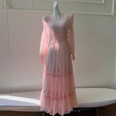 Fashion Women Dress Long Sleeve Round Neck Lace Perspective Female Summer Party Dresses New Tide 3QW1324 voguable