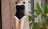 Voguable Korean Sexy Solid Ruffles Hottie One Piece Dress Women High Waist Beach Style Bikini New Swimwear One Piece Swimsuit voguable