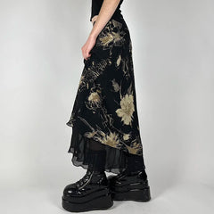 Vintage Floral Print Low Rise Long Skirt Streetwear 90s Slim-fitting Women's Skirts Harajuku y2k Aesthetic Ladies Bottoms voguable