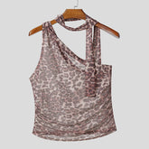 Men Tank Tops Leopard Printing Sleeveless Irregular Vests Men Streetwear 2025 Sexy Transparent Unisex Tops S-5XL Summer voguable