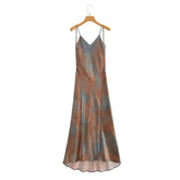 Fashion V-neck Satin Party Dress Vacation Beach Slim Women Long Dress Tie Dye Printing Streetwear Summer Slip Dresses 2025 New voguable