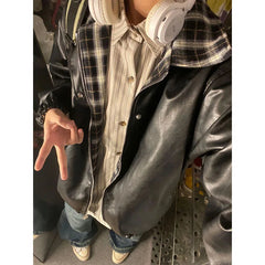 American Style Fashion High Street Coats Wear on Both Sides Plaid Women Spring Autumn Moto Biker Panelled Varsity Jackets voguable