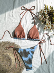 Voguable Sexy Laced Up Gradient Bikini Women Split Swimsuit Beach Vacation Bikini New All Season Backless Bikinis 2 Piece Set voguable
