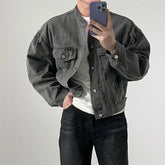Voguable Spring Short Denim Jacket Men Slim Fit Fashion Casual Pocket Denim Jackets Mens Streetwear Korean Hip-hop Bomber Jacket Men voguable