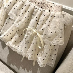 Korean Fashion Sweet Dot Lace Bow Mini Skirt Women Y2k Harajuku A-line Skirt 2024 Summer Hot Girl Elastic High Waist Cake Skirts voguable