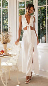 Flower Embroidery Lace-up Vest And Slit Long Skirt Sets 2025 New White Vest Cardigan + A-line Skirts Summer Vacation Women Sets voguable