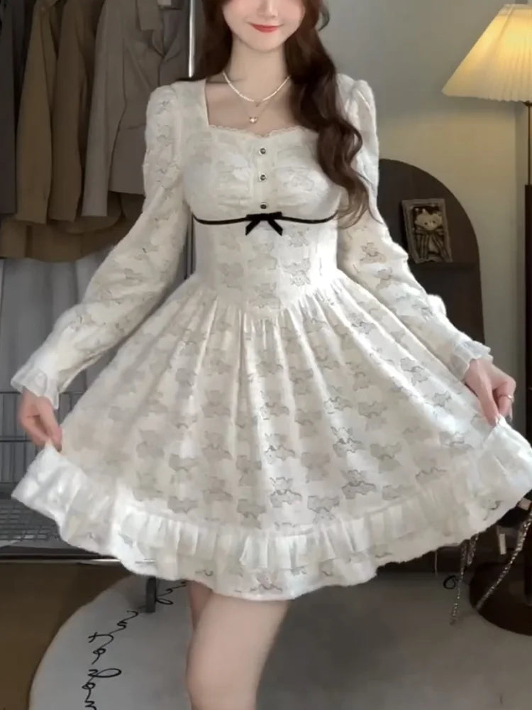 Fashion Vintage Women's Dresses 2025 Autumn New French Slim Waist Princess Skirt A-Line Autumn Dress Casual Basic Office Lady voguable