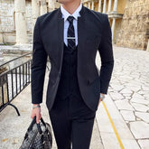 (Jackets+Vest+Pants) Sinicism Men's stand Collar High Quality Suits Male Slim Fit Solid Color Business Tuxedo Man Casual Blazers voguable