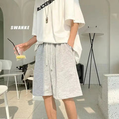 Summer Trend Korean Version Solid Color Shorts Men's Fashion Student Sports Loose Outside Wearing Lazy Casual Five-point Pants voguable