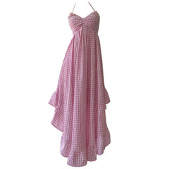 Fashion Check Dress Women's Halterneck Sleeveless Backless A Line Dresses 2025 Summer New Tide 3QW1328 voguable