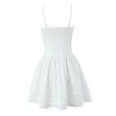Summer Women Hollow Out Embroidery White Sling Mini Dresses Sexy Low Waist Fit And Flare Party Dress Bridesmaids Robe
