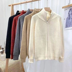 Rib Knit Zip Up Cardigan for Women Zipper Front Raglan Long Sleeve Sweater Jacket Coat Comfy Knitwear Fall Winter Vintage Outfit voguable