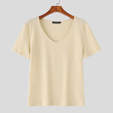 Summer Men Tank Tops V Neck Short Sleeve Solid Color Male Tee Tops 2025 Fashion Casual Men Clothing S-5XL Streetwear voguable