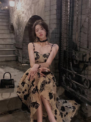 Voguable Summer Floral Strap Midi Dress Women Sleeveless Elegant Vintage Dress Evening Party One Piece Dress Korean Fashion voguable